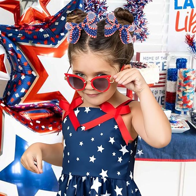 YanJie 4th of July 2pcs Hair Clips Red Blue 3'' Hair Bows American Flag Hairgrips Girls Patriotic Barrette Independence Day Hair Accessories