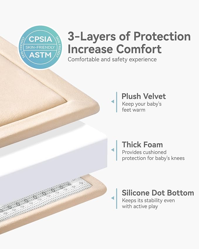 Baby Play Mat for Floor, 1.2" Thick Extra Large Memory Foam 59"×79" Playpen Mat for Kids, Infants, Toddlers - Soft Baby Crawling Mat for Tummy Time, Sitting with Non-Slip Bottom, Beige