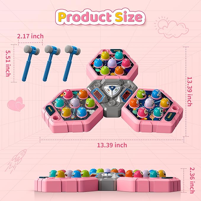 WAYKEE Whack a Game Mole, Toys for 3 4 5 6+ Year Old Girls Boys, Whack a Game for Kids, Gifts for 3-12 Year Old Girls Boys, Interactive Educational Toys with Multiplayer Hammers Sound and Light