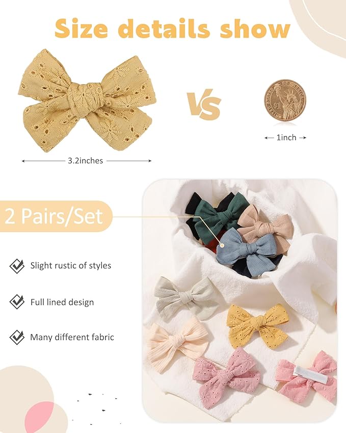 Jollybows 2pcs 3.2" Hair Bows Clips for Baby Girl Toddler Pigtail Neutral Linen Hair Clip Bows -Black