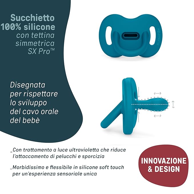 Color Essence SX PRO Silicone Baby Pacifier 2Pk, Made with 100% Soft Silicone, Baby Essentials Perfect for Breastfeeding Babies, Designed in Spain, 6-18 Mths, Green