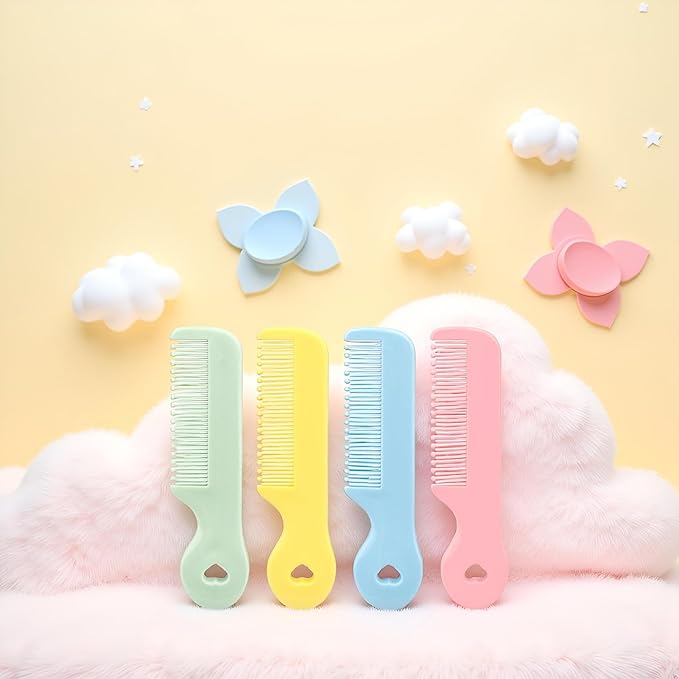 1 Pack of 4 Round Colorful Tip Bristles Baby Cute Comb Baby Grooming for Sensitive Scalp Skin, for Nursery Newborn Infant Girl Boy Kids Comb Baby，Grooming and Healthcare Kits