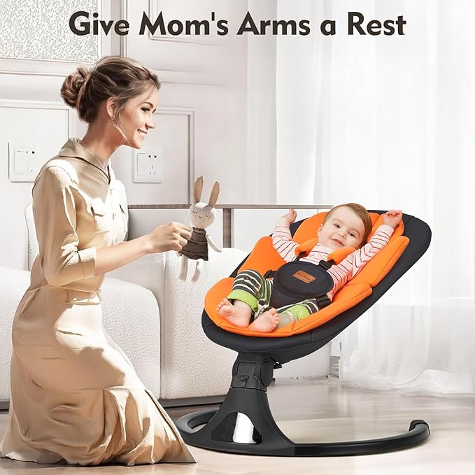 Baby Swings for Infants, Portable Baby Swing for Newborns with Bluetooth, Electric Infant Swing with 5 Speed Motions, 12 Soothing Melodies & Remote Control (Max 20 lbs, Orange)