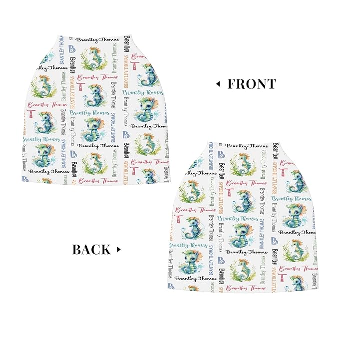 Personalized Baby Car Seat Cover with Name Stroller Canopy Custom Seahorse Carseat Cover Newborn Baby Boy Girl Nursing Cover for Moms First Birthday Gift