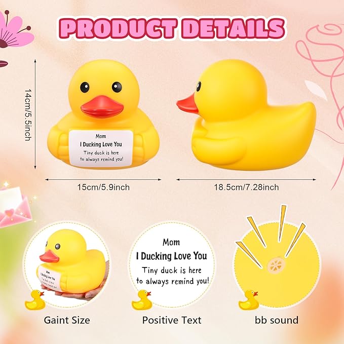 Civaner 7 Inch Emotional Giant Rubber Duck Big Jumbo Positive Yellow Duck Inspirational Gift Large Duckling Toy with Squeaky Sound for Men Coworker Colleges Graduation(Moms Gifts)