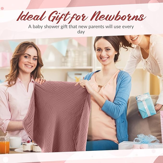 Hahafelt 6 Pcs Muslin Hooded Bath Towels Washcloths and Bibs Set, Muslin Cotton Baby Towels Absorbent Hooded Blanket Towel Infant Bibs for Boys Girls Newborn Infant Essential (Dusty Rose, Deep Rose)