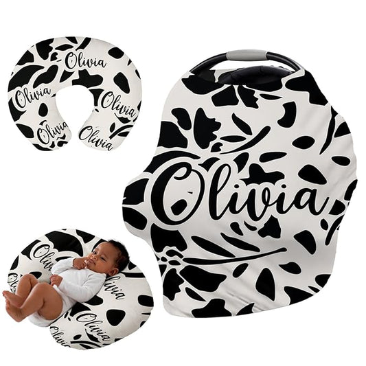 Custom Name Car Seat Canopy - Baby Car Seat Covers, Infant Stroller Cover, Carseat Canopy Christmas Birthday Gifts for Girls and Boys Flower Theme