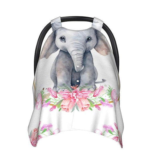 Personalized Baby Car Seat Canopy with Name Custom Minky Elephant Car Seat Covers Nursing Cover for Breastfeeding Multi-Use Cover Infant Carrier Carseat Winter Cover for Newborn Girls Boys