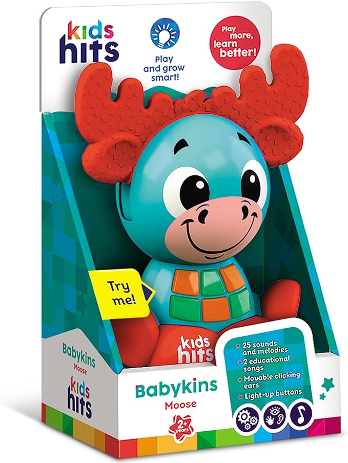 Kids Hits Babykins Moose Interactive Toy: Spark Joy and Learning for Kids 2 Years and Up - Bright Lights, Playful Tunes, and Educational Fun!