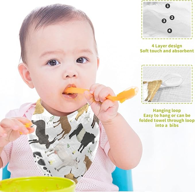 Baby Washcloths Cotton Bulls Cows Cattle Baby Muslin Washcloths Soft Baby Face Towel for Newborn Infants Baby Wipes, 11.8 X 11.8 Inch, 5 Pack White