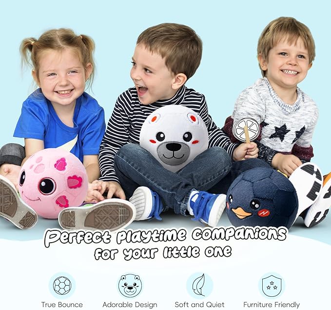 VangeBow Silent Indoor Soccer Balls for Toddlers 1-3, Inflatable Soft Plush Baby Toddler Soccer Ball Toys Gifts for 1 2 3 4 5 Year Old Boy Girl First Birthday Gift (Polar Bear, Pump Include)