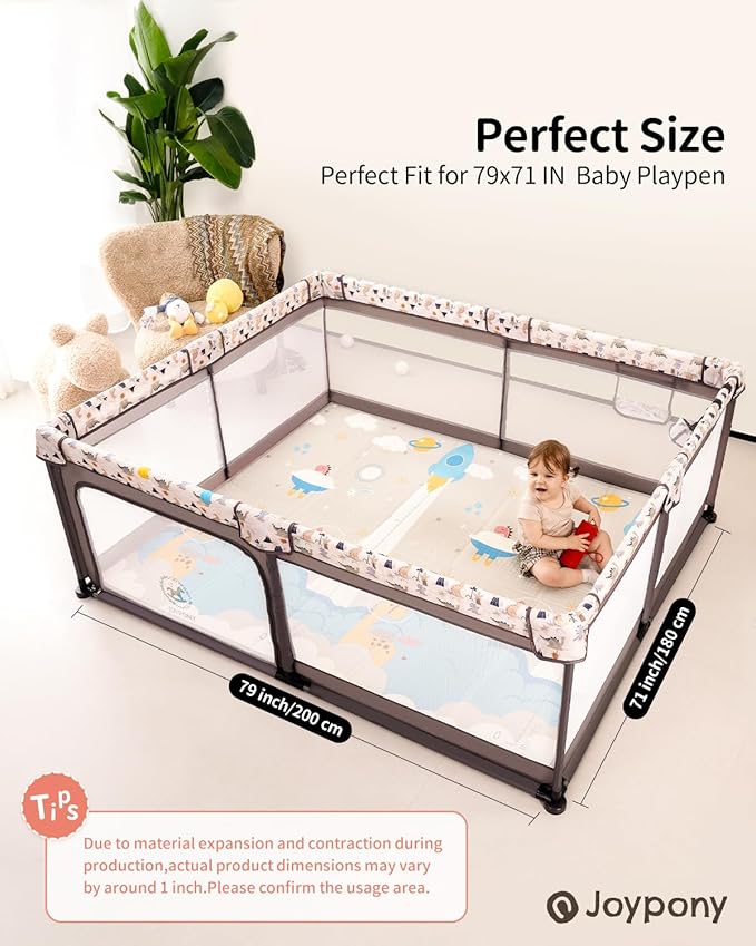 Joypony Baby Play Mat 79" X 71", Extra Large Foldable Play Mats for Babies and Toddlers, Waterproof Anti-Slip Portable Foam Floor Mat for Tummy Time with Travel Bag Indoor Outdoor