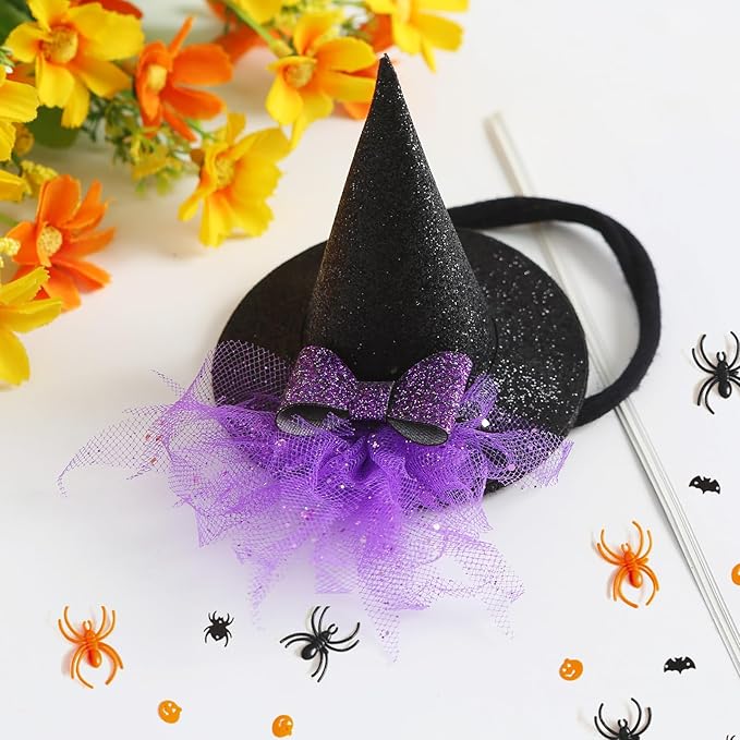 Baby Girls Mini Witch Hat Headband Infant Toddler Glitter Bow Tulle Party Hair Accessories Purple