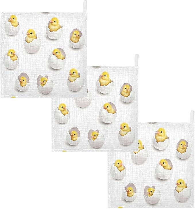 vvfelixl Baby Muslin Washcloths Yellow Chick Egg Baby Burp Cloths Cotton Babys Face Towel for Newborn Infants Boys Girls Soft and Absorbent 11.8 X 11.8 in, 3 Pack