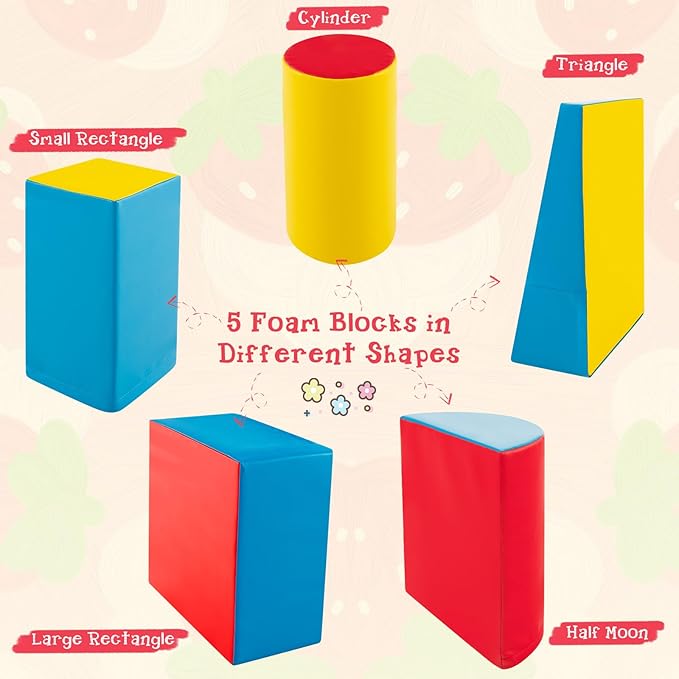 Costzon Climbing Toys for Toddlers, 5 Pieces Soft Foam Block Play Structures Infants Climbers for Child Development, Waterproof Indoor Crawl and Climb Foam Play Set for Kids Preschool Baby