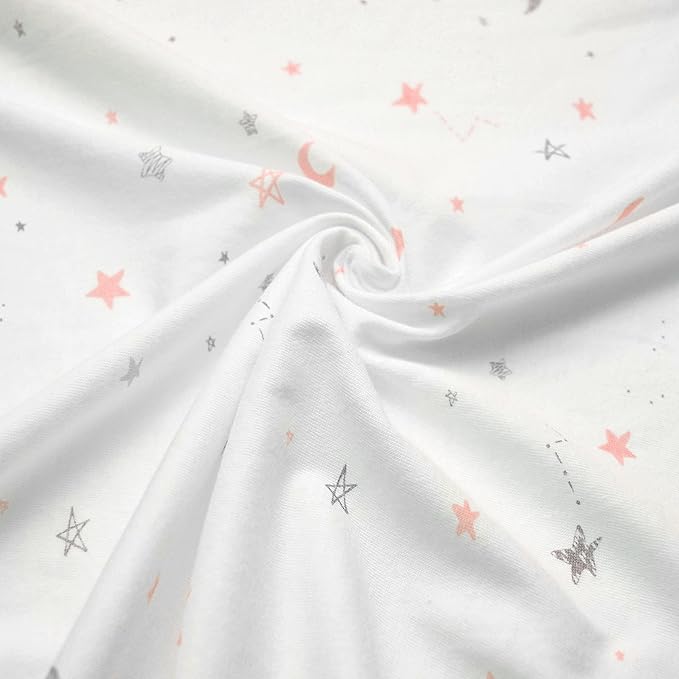 American Baby Company 100% Natural Cotton Fitted Pack and Play Sheet 39" x 27" - Soft & Breathable Pack N Play Sheet for Playpen, Playard & Mini Crib Mattress, Pink Stars and Moon, for Boys & Girls