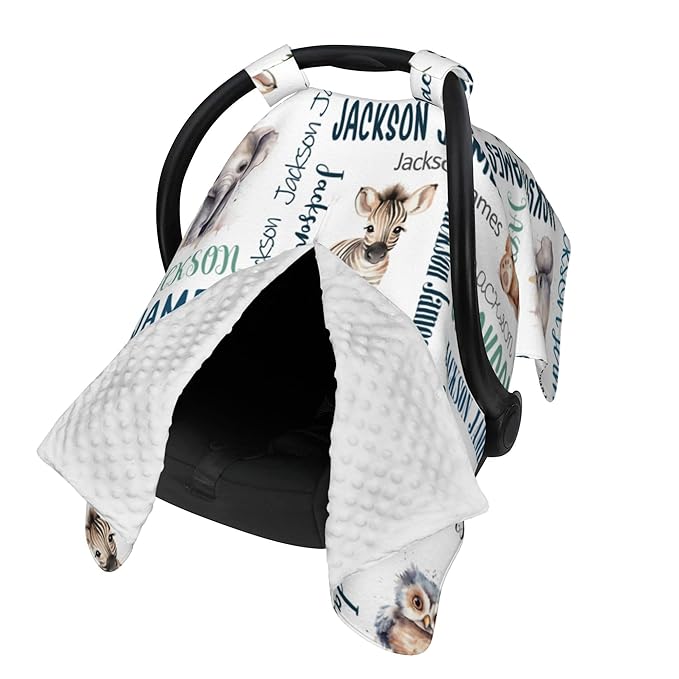 Personalized Baby Car Seat Cover Winter Custom Minky Carseat Cover Boy Girls with Name Woodland Carseat Canopy Customized Car Seat Canopy Infant Carrier Covers Nursing Cover Toddler Blanket