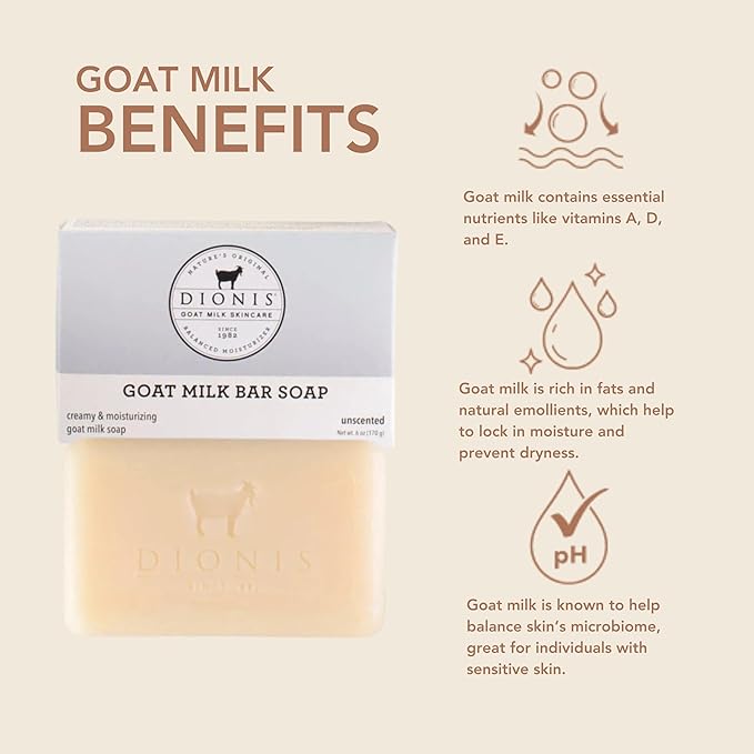 Dionis Goat Milk Unscented Moisturizing Bar Soap for Sensitive Skin 6 oz (Pack of 1)