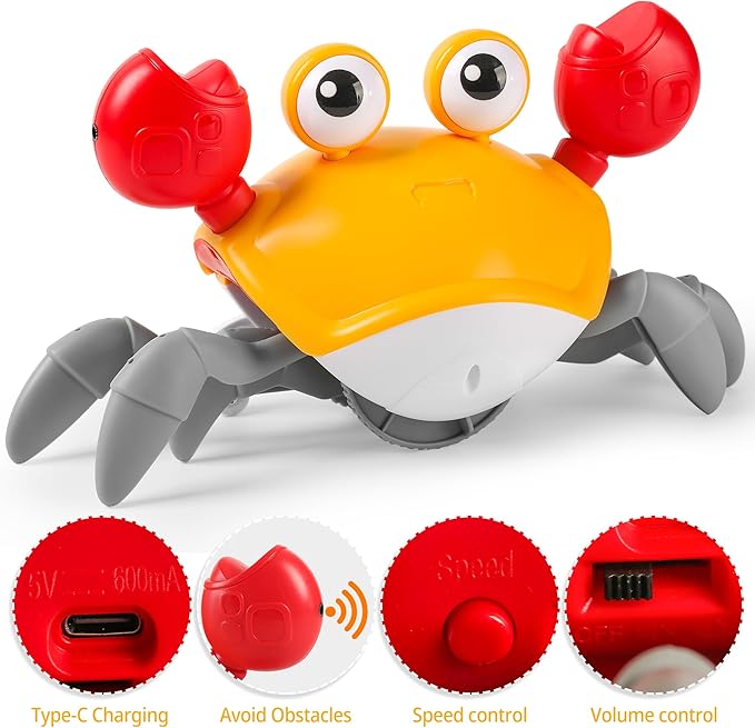 Hirger Crawling Crab Baby Toy, Dancing Walking Infant Toy for Tummy Time,Sensory Toy for 3-6-12-18 Months Babies & Toddlers 1-2-3, Musical Birthday Gift for Boys Girls