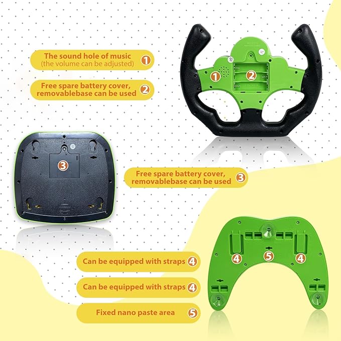 RedCrab Steering Wheels with Brake and Gas Pedals Toy for Kids,Pretend Driving Seat Toys with Light and Music,Simulated Driving for Toddlers,Baby Electric Early Learning Educational Toys (Green)