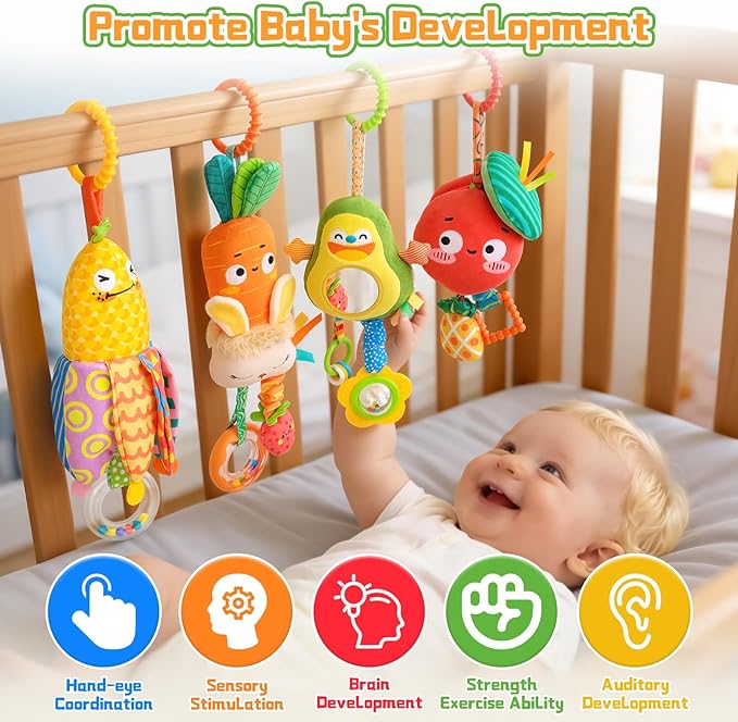 Baby Toys for 0 3 6 9 12 Months, Baby Hanging Toys, Car Seat Stroller Crib Gym Baby Rattle Toys with Teether for Newborn Infants Baby Boys Girls Gifts