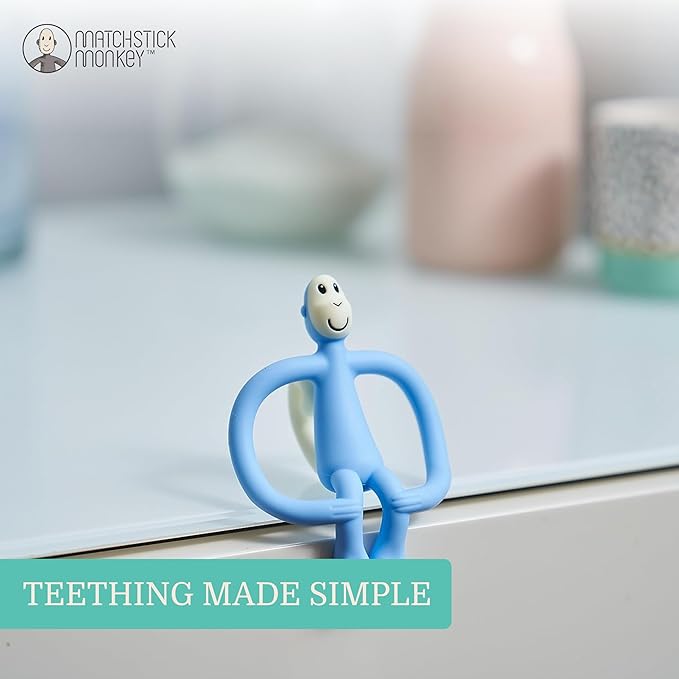 Matchstick Monkey Original Teether & Gel Applicator – Silicone Baby Teether, Easy-to-Grip, BPA-Free, Supports Self-Soothing & Early Brushing, 3 Months+, 4 Inches, Light Blue