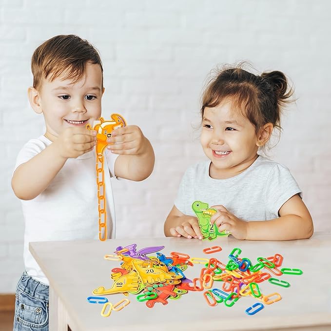 Strengthen Dinosaur Card C-Clips Hooks Plastic Chain Links with Card Lacing Party Game Suitable for Development of Sensory Toys for Child Color Home Activities Birthday Holiday Gifts
