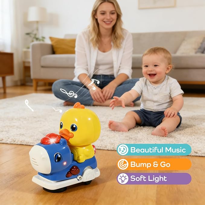 Baby Crawling Walking Toys for Toddlers with Adorable Shape, Musical Car Crawling Developmental Toys with Sounds and Lights, Ideal Gifts for Babies