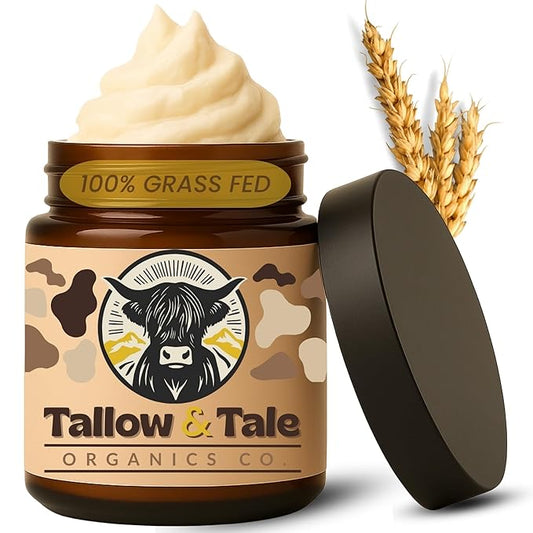 Tallow And Tale Grass-Fed & Finished Organic Tallow Cream | Face & Body Moisturizer | For Sensitive, Dry & Irritated Skin (4 OZ, Udderly Pure – Unscented)