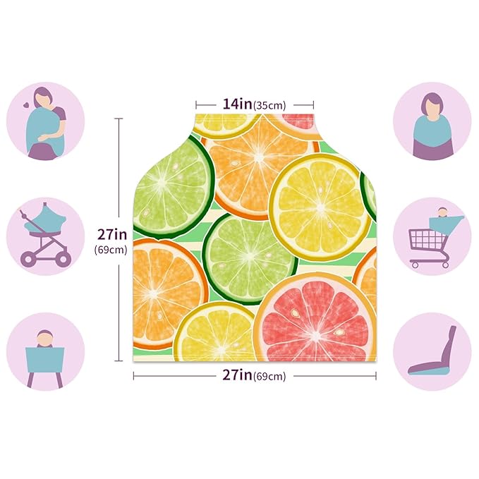Baby Car Seat Stroller Covers Citrus Lemon Orange Slices Fruit Nursing Cover Breastfeeding Scarf Soft Breathable Stretchy Infant Car Canopy Coverage Carseat Cover for Boys and Girls Multi Use