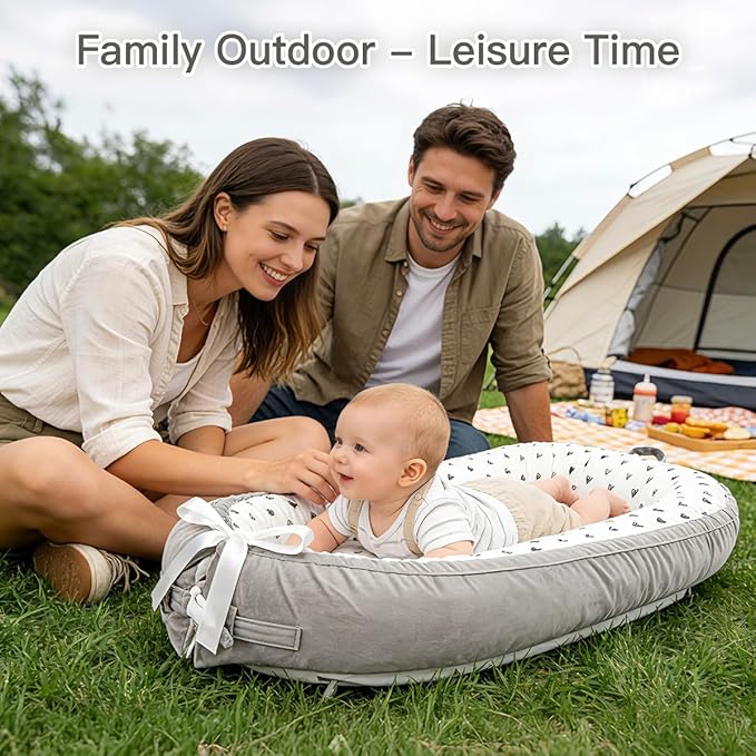 Baby Lounger | Organic Cotton Infant Support Cushion | Reversible, Adjustable & Portable Floor Lounger | Soft, Breathable, Washable Cover