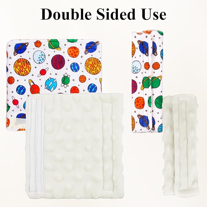 2-Pack Car Seat Strap Covers, Infant Seatbelt Covers, Velvety Soft Double-Sided Use Car Seat Shoulder Strap Pads for Infant Toddler, White Planet Design