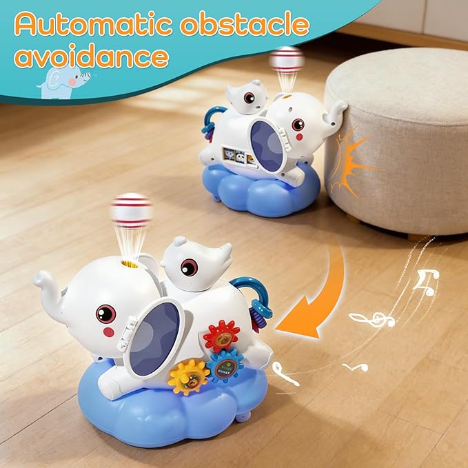 Baby Elephant Musical Crawling Toy with Lights, Sounds, Blowing Ball, Infant Sensory Toys, Birthday Gifts for Kids Boy Girl 3 4 5 6 7 8 Years