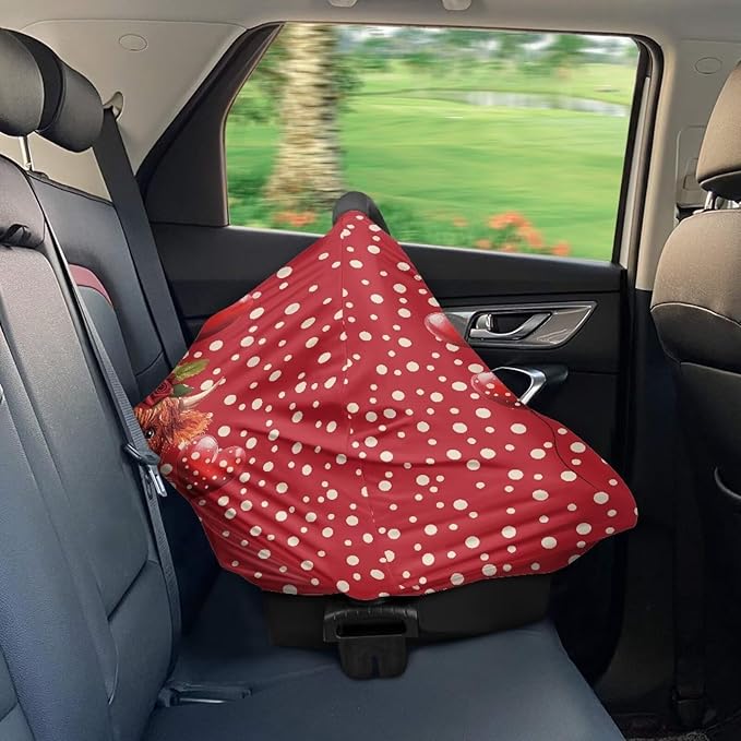 Wanyint Baby Car Seat Cover Carseat Canopy for Boys Girls, Multi-Use Nursing Breastfeeding Cover Nursing Scarf for Breastfeeding Mothers for Valentine's Day, Highland Cow Heart Red