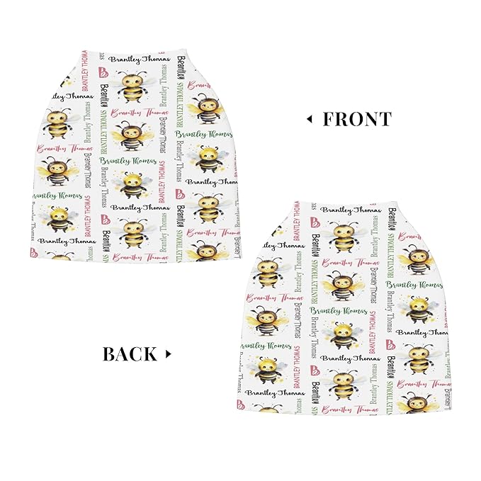 Personalized Baby Car Seat Cover with Name Stroller Canopy Custom Bee Carseat Cover Newborn Baby Boy Girl Nursing Cover for Moms First Birthday Gift