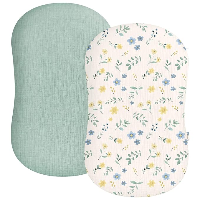Muslin Baby Lounger Cover 2 Pack, Soft Breathable Newborn Lounger Pillow Cover for Boys Girls Infant (Spring Garden)