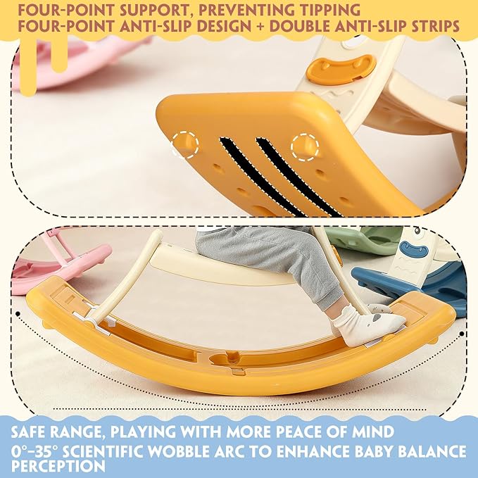 Rocking Horse for Toddlers Kids 3 in 1 Wobble Balance Board 3-5 Year Old Rocker Balance Board Baby Rocking Toy with Pedal Backrest Birthday Gift Open Ended Learning Toy for Girl and Boy