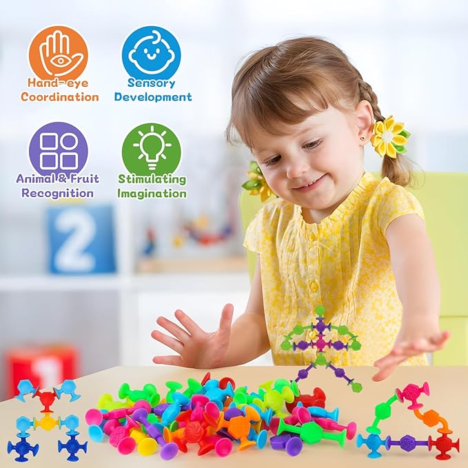 80PCS Suction Cup Toy Set, Multiple Styles Randomly Sent, Surprise Matching, Rich Styles, Bright Colors, Bath Toys, Stress Relieving Sensory Toys Kids Adults Boys Girls, Baby Birthday