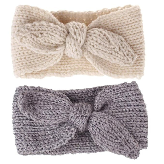 Turban Headband Baby Girl - Warm Rabbit Knot Hair Band Wrap Newborn Toddler Children 2Pcs (Beige+Gray, One Size)
