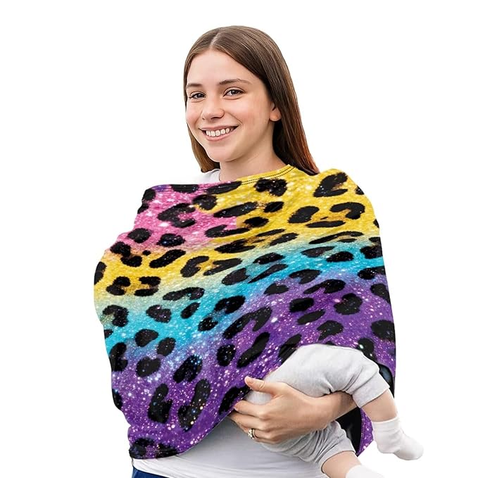 Forchrinse Colourful Leopard Print Car Seat Cover for Babies,Soft and Breathable Breastfeeding Nursing Cover Infant Carseat Canopy Stroller Cover for Boys Girls