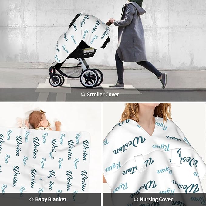 Personalized Baby Car Seat Cover Canopy with Name for Girls Boys Custom Baby Carrier Covers