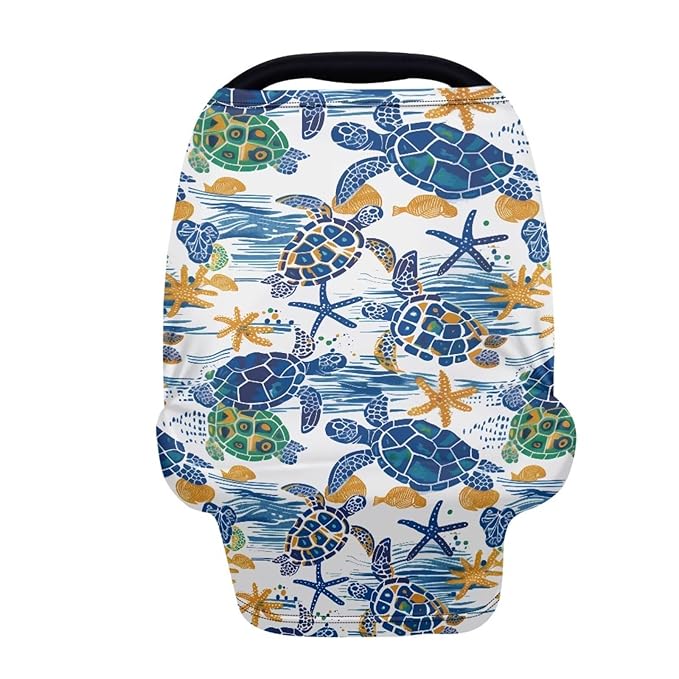 Binienty Baby Car Seat Cover - Watercolor Sea Turtle Print Infant Carseat Canopy Soft Breathable Nursing Cover, Gifts for Mom Lover Wife