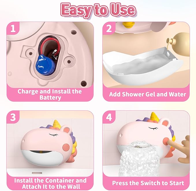 Infowush Baby Bath Toys, Unicorn Bath Bubble Machine Toddler Bath Toys for Kids Ages 1-3 4-8, Interactive Bathtub Shower Water Toys Bubble Maker with Music Christmas Birthday Gifts for Boys Girls