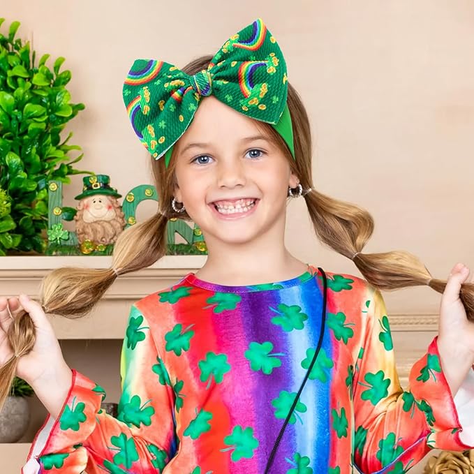 St Patricks Day Baby Hair Bows Green Headband Baby Girl Hair Accessories St. Patrick Green Bow Shamrock Headband Rainbow Big Bows Infant Newborn