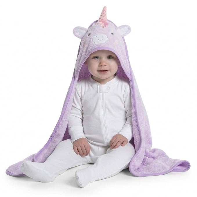 Delta Children Baby/Infant Hooded Bath Towel - Super Soft and Absorbent- Newborn Essential - Ideal Baby Registry/Shower Gift for Boys and Girls, Light Purple Unicorn