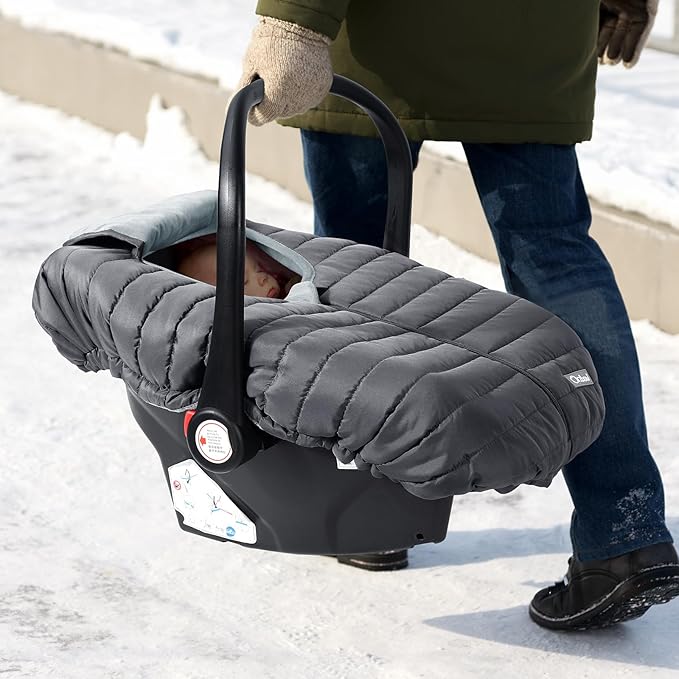 Orzbow Car Seat Cover Baby, Winter Car Seat Cover for Infant Boys & Girls, Warm Carseat Covers Baby with Plush Lining for Cold Weather, Waterproof, Universal Fit, Newborn Must Have, Dark Grey