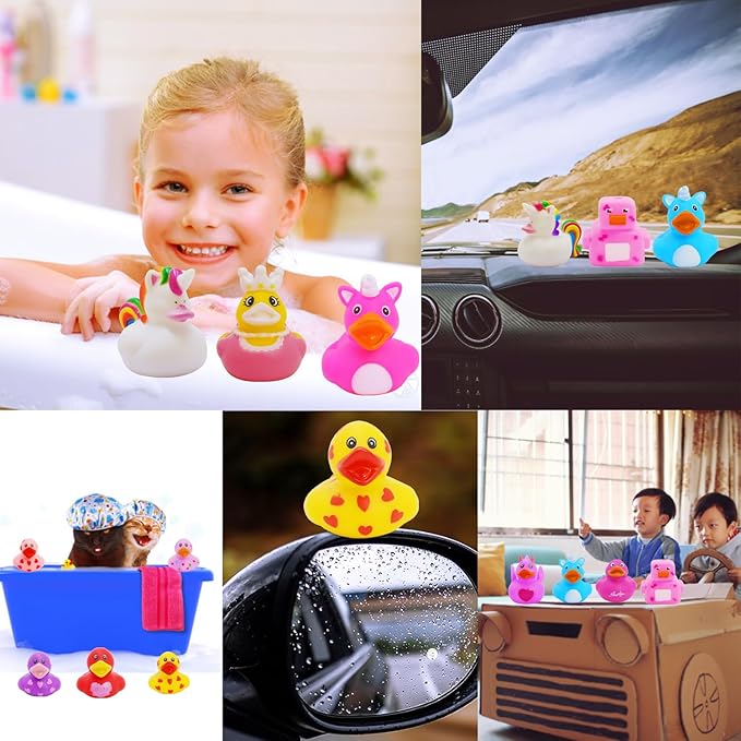 Rubber Ducks Toy Duckies for Girls,12Pack Ducking Pink Rubber Duck in Bulk, Ducks for Unicorn Ducks Baby Bath Toys, Birthday Party Stocking Stuffers Classroom Gift (Valentine's Ducks)