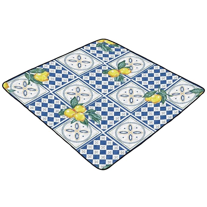 Baby Play Mat Geometric Lemons and Ceramic 50 x 50 Playpen Mat Baby Play Mats for Floor Play Gym Crawling Mat Non-Slip Cushioned Baby Playmat for Infants, Babies, Toddlers