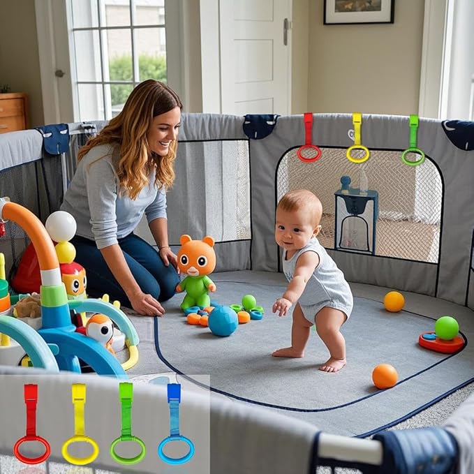 Baby Pull up Rings Playpen,Walking Exercises Assistant Stand Up Rings for Infant Toddler Baby Playpen 4 PCS