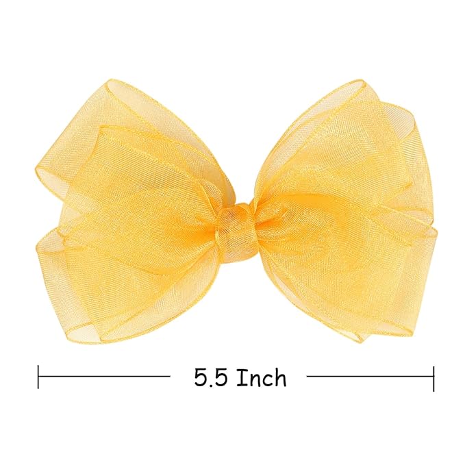 5.5-Inch Organza Double Hair Bows Alligator Clips Hair Accessories for Girls Toddler Kids Children Teens -Yellow
